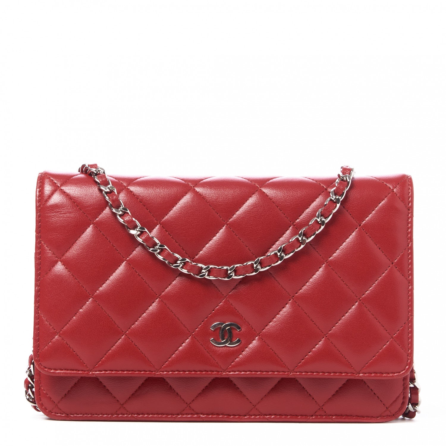 Chanel Lambskin Quilted Wallet On Chain WOC Red 1 of 9