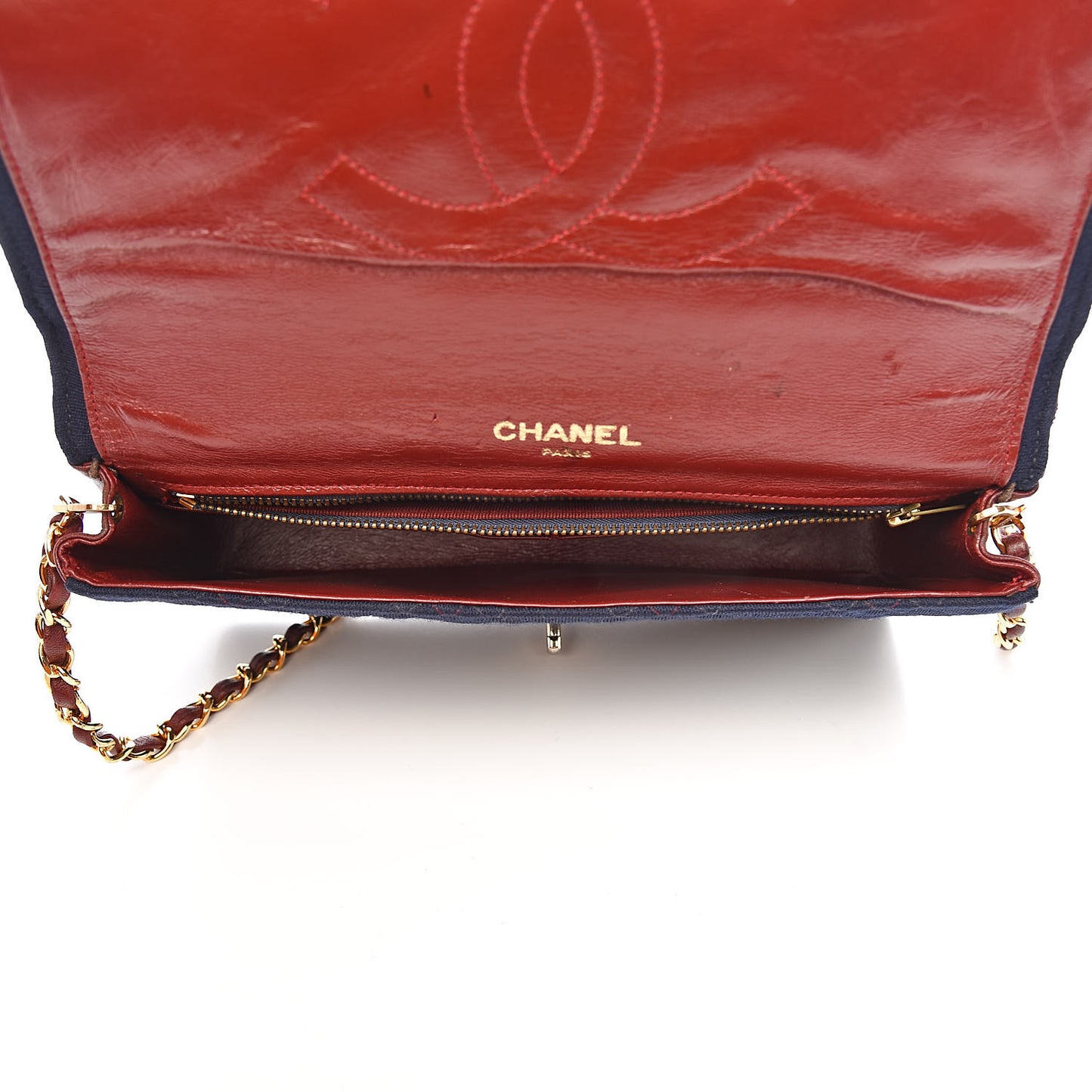 Jersey Lambskin Quilted Single Flap Dark Red Blue