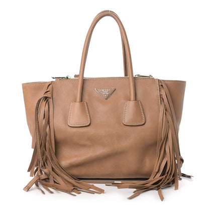 Prada Glace Calf Twin Pocket Fringe Tote Caramel 1 of 9