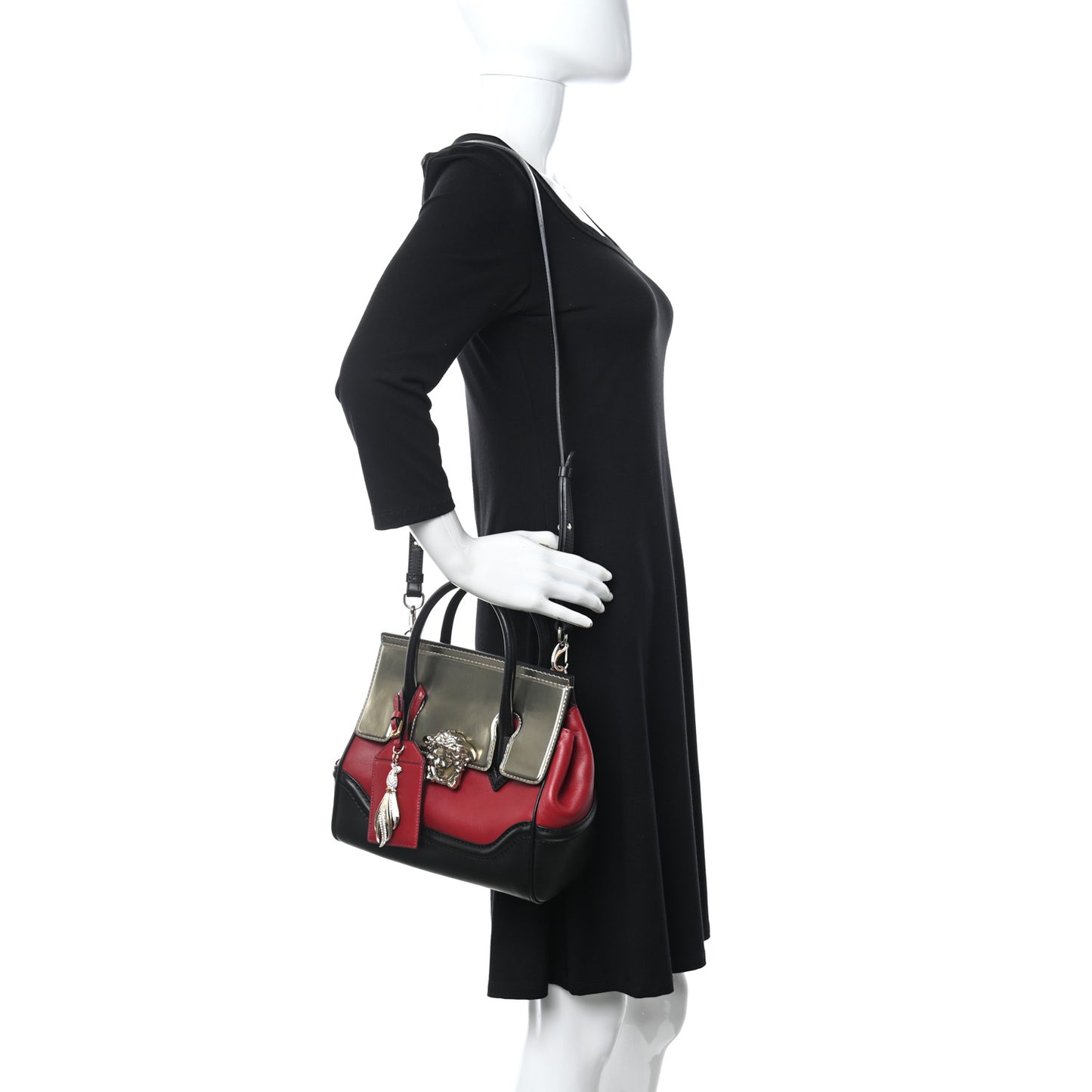 Metallic Grained Calfskin Palazzo Empire Bag Gold Red Black