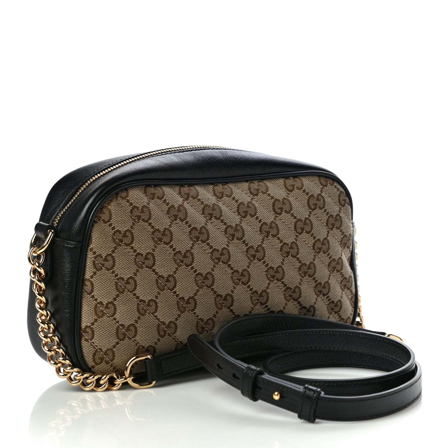 Gucci Monogram Matelasse Diagonal Small GG Marmont Chain Shoulder Bag Beige Black 3 of 11