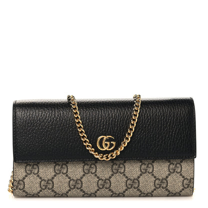 Gucci Dollar Calfskin GG Supreme Monogram Petite GG Marmont Wallet Chain Bag Black Beige Ebony 1 of 10