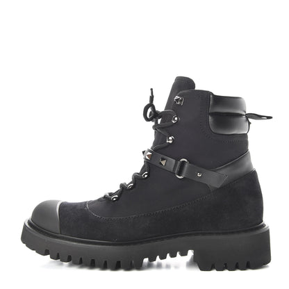 Valentino Garavani Suede Cap Toe Rockstud Combat Boots 40.5 Black 1 of 10