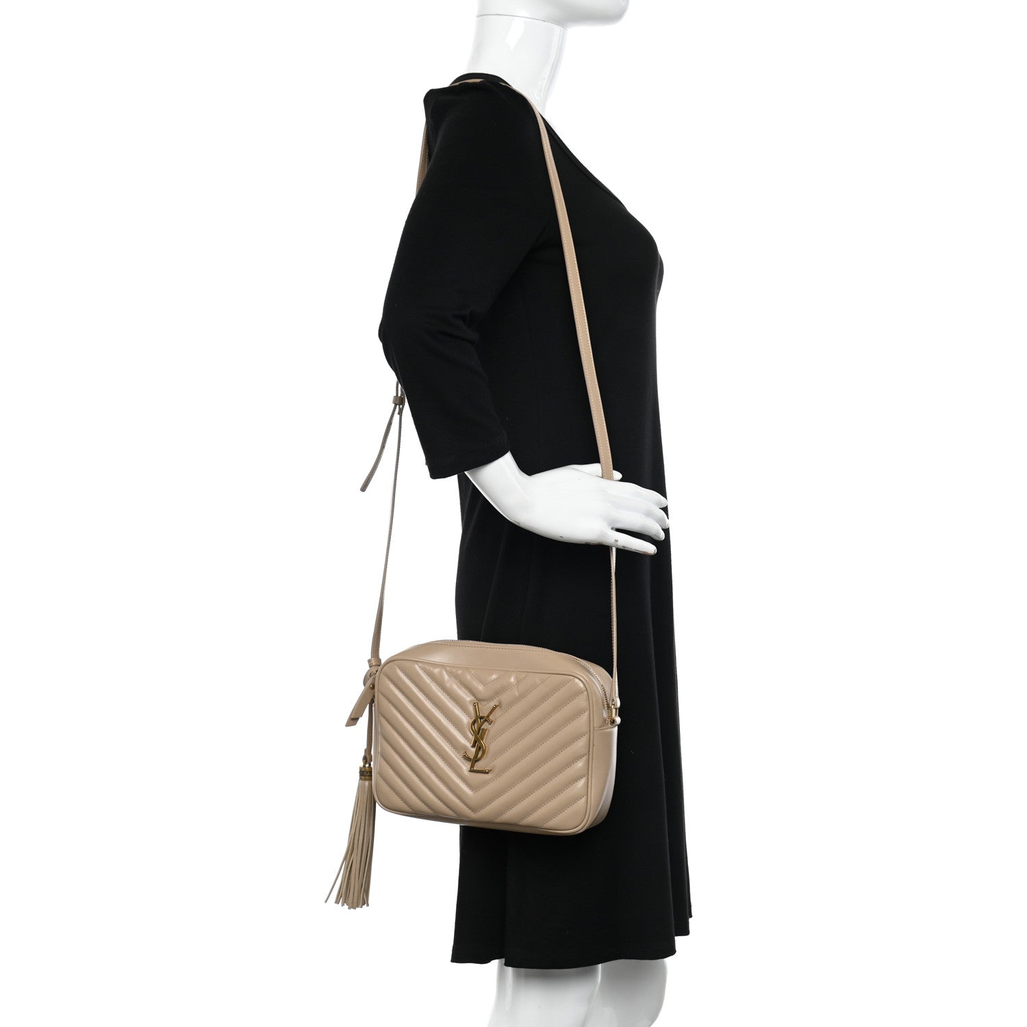 Saint Laurent Calfskin Matelasse Monogram Lou Camera Bag Dark Beige 2 of 16