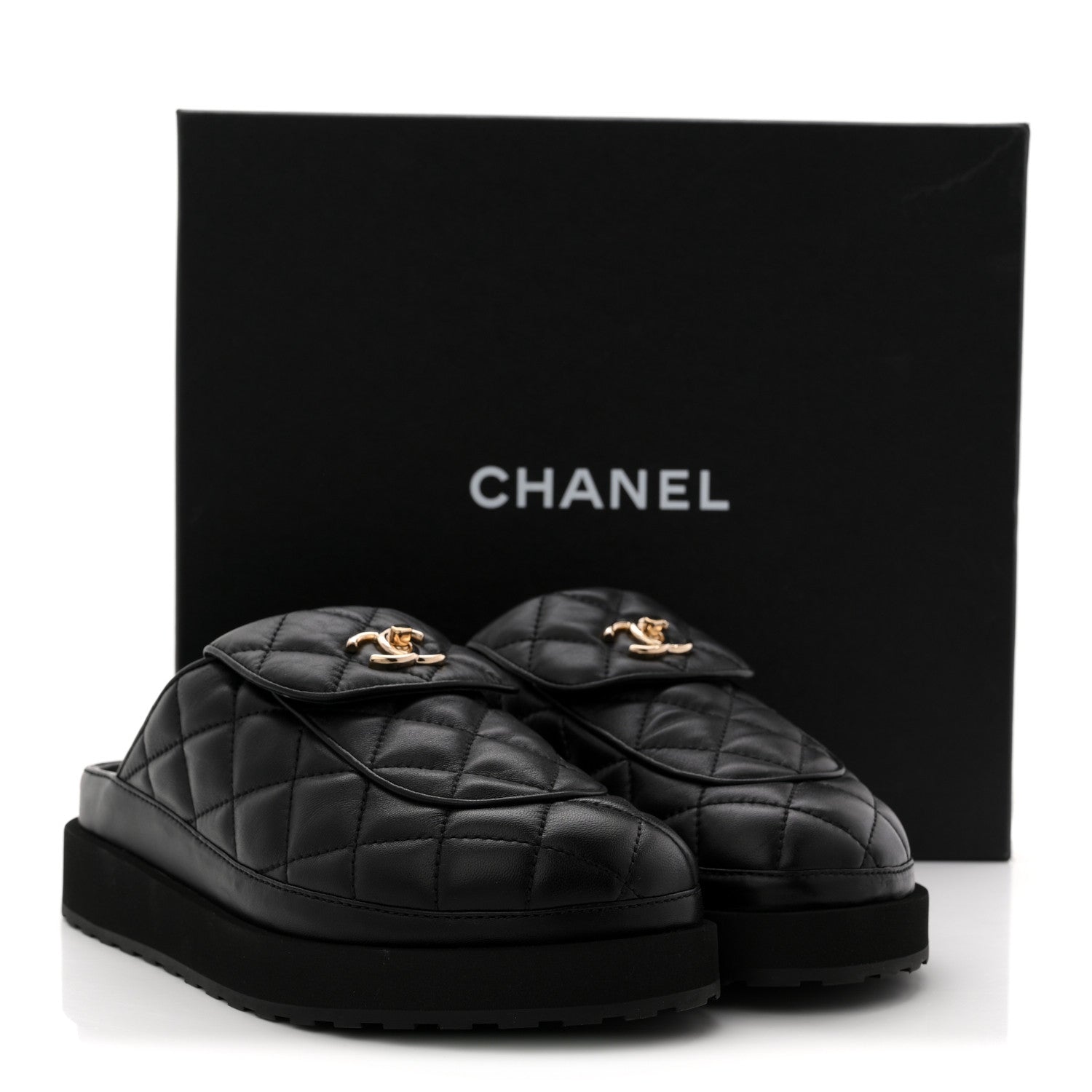 Chanel Lambskin Quilted CC Turnlock Mules 38.5 Black 10 of 10