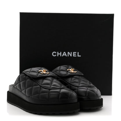 Chanel Lambskin Quilted CC Turnlock Mules 38.5 Black 10 of 10