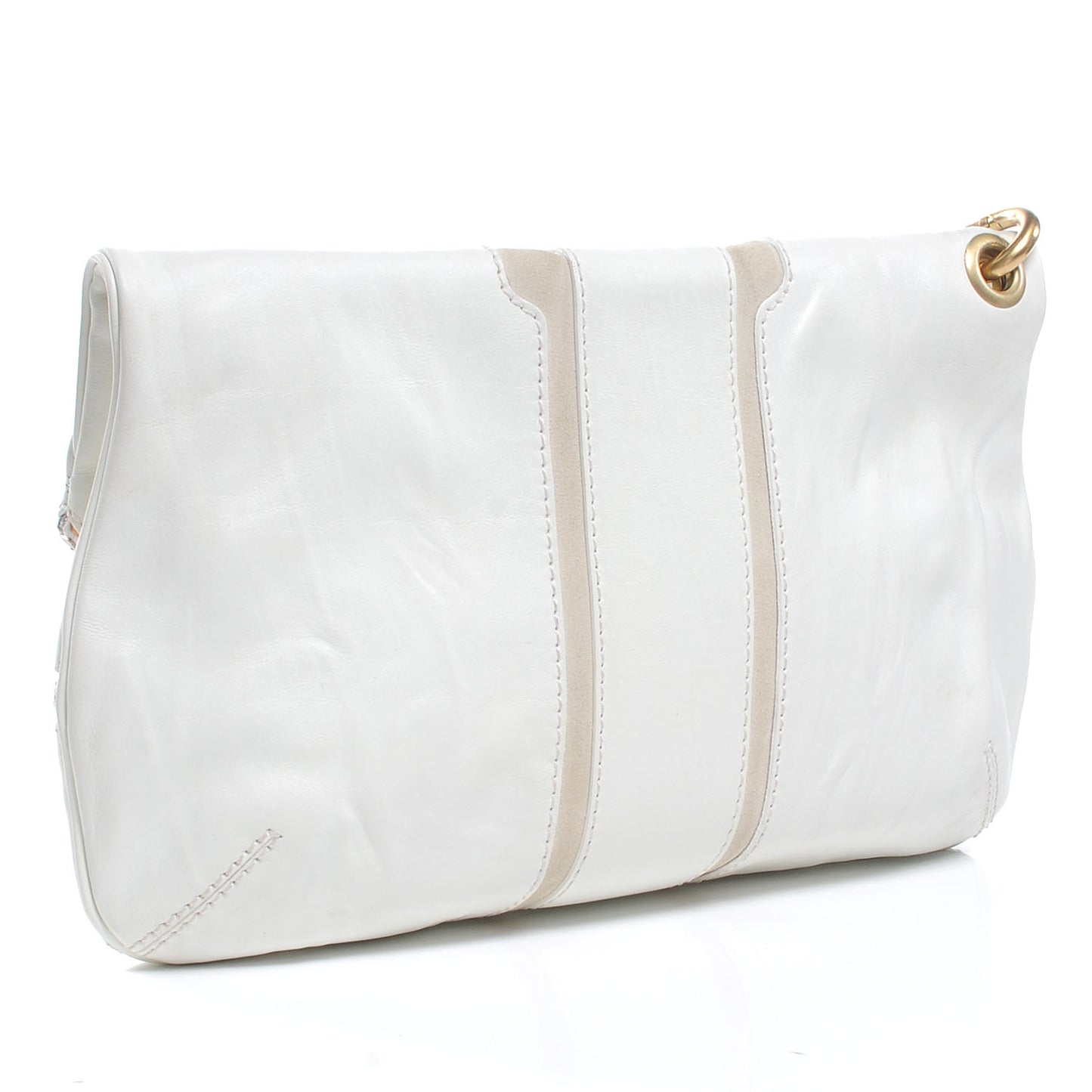 Leather Mave Foldover Clutch White