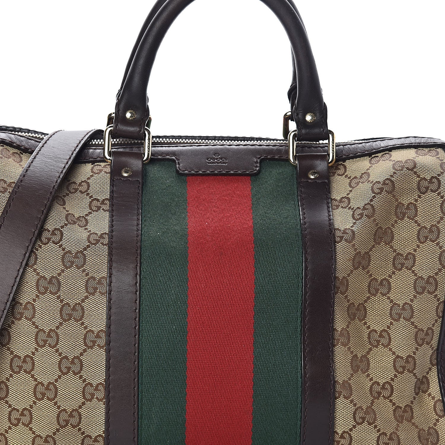 Gucci Monogram Vintage Web Medium Boston Dark Brown 9 of 11