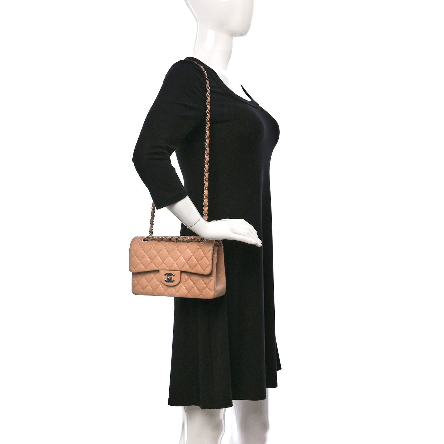 Caviar Quilted Small Double Flap Dark Beige