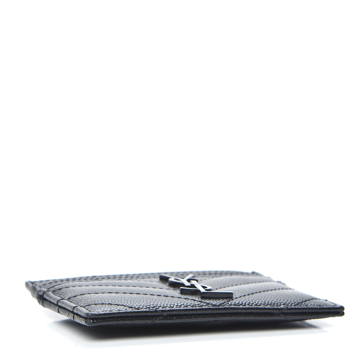 Saint Laurent Grain De Poudre Matelasse Chevron Monogram Credit Card Case Black 4 of 6