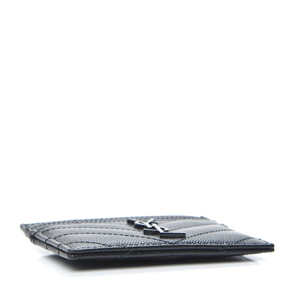 Saint Laurent Grain De Poudre Matelasse Chevron Monogram Credit Card Case Black 4 of 6