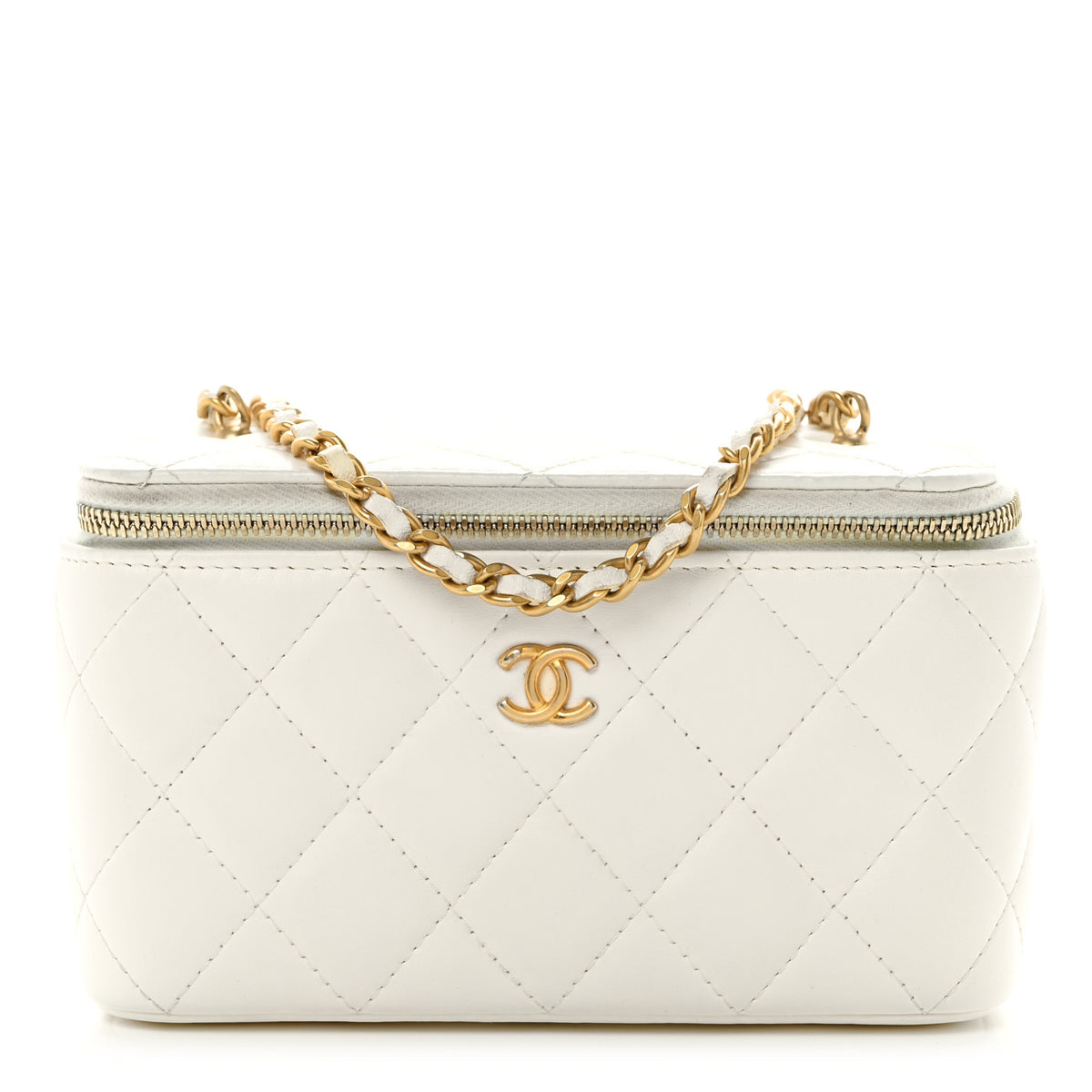 Chanel Lambskin Quilted Pearl Crush Small Vanity Case With Chain White 1 of 10