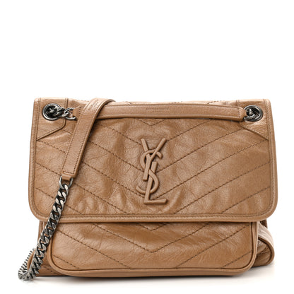 Saint Laurent Crinkled Calfskin Matelasse Monogram Medium Niki Chain Satchel Natural Tan 1 of 10
