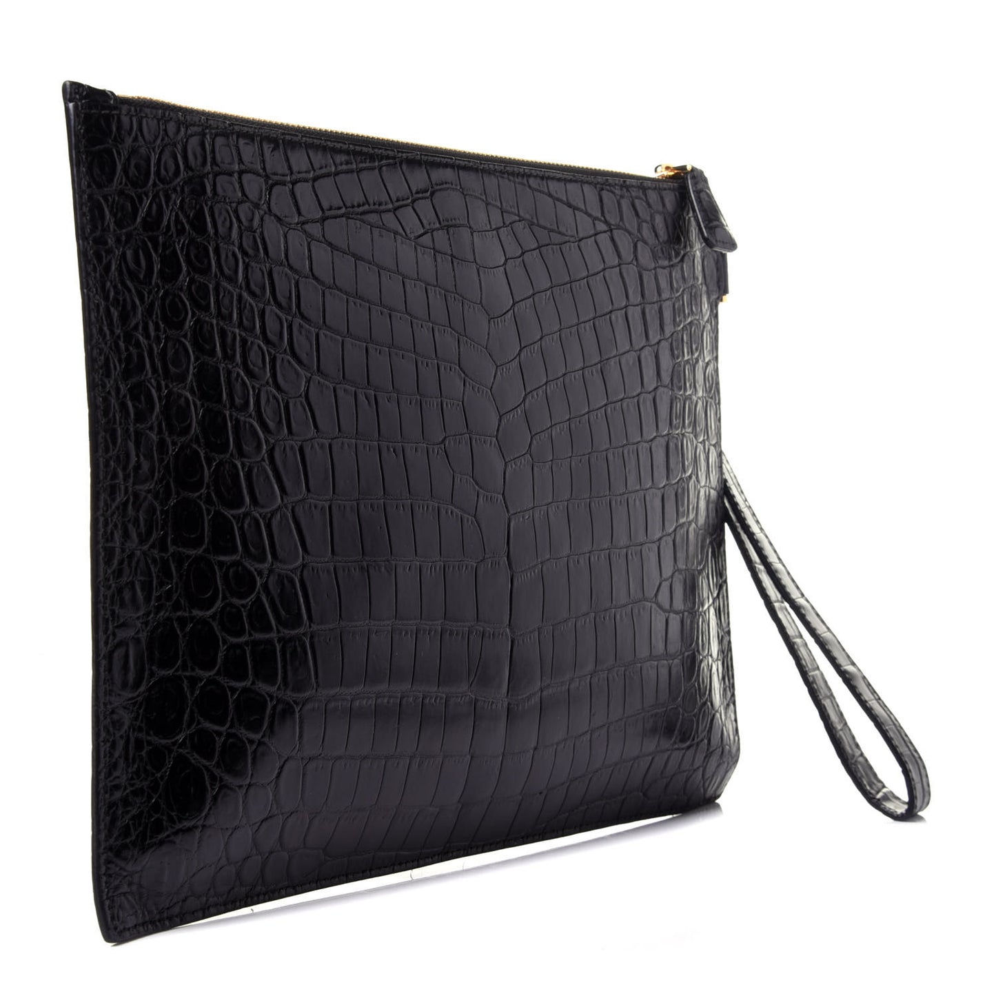 Crocodile Embossed Calfskin Medusa Wristlet Black