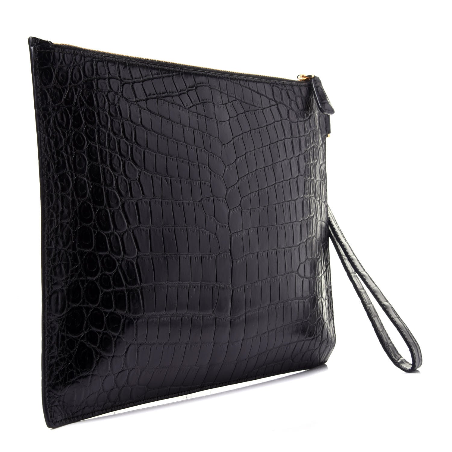 Versace Crocodile Embossed Calfskin Medusa Wristlet Black 3 of 11