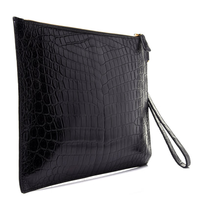 Versace Crocodile Embossed Calfskin Medusa Wristlet Black 3 of 11