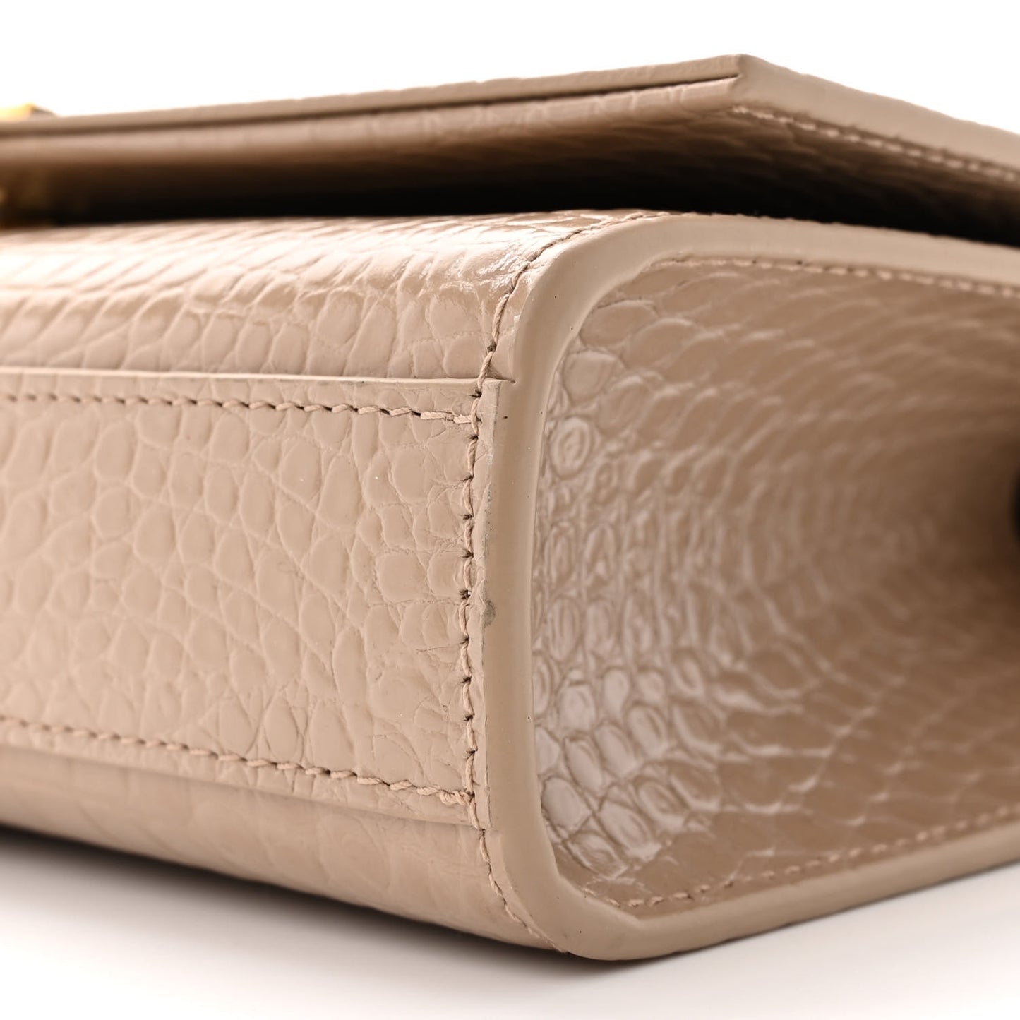 Calfskin Crocodile Embossed Medium Classic Monogram Kate Tassel Satchel Dark Beige
