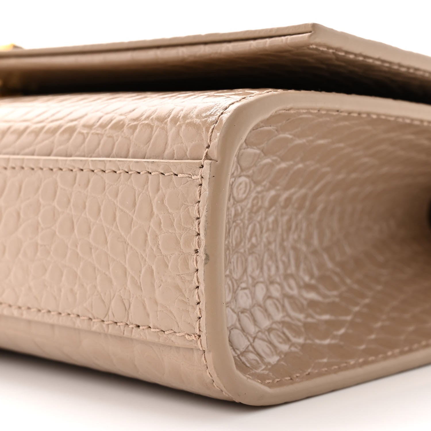 Saint Laurent Calfskin Crocodile Embossed Medium Classic Monogram Kate Tassel Satchel Dark Beige 10 of 12