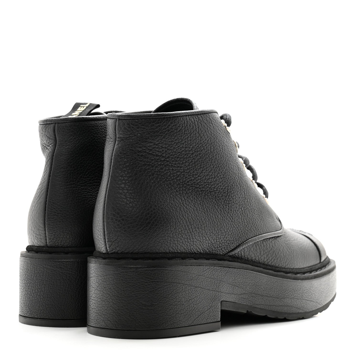 Chanel Buffalo Pearl Lace Up CC Combat Short Boots 38 Black 4 of 10