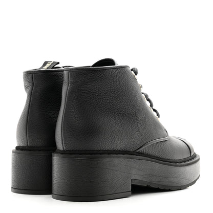 Chanel Buffalo Pearl Lace Up CC Combat Short Boots 38 Black 4 of 10