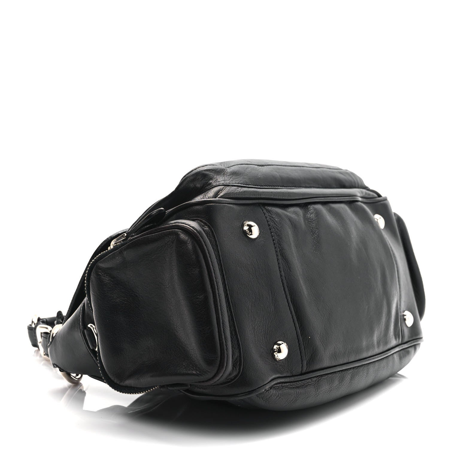 Prada Cervo Antik Easy A Foldover Pushlock Flap Shoulder Bag Black 4 of 14