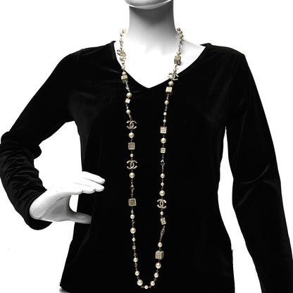 Chanel Pearl Bead Crystal CC Long Necklace Gold 2 of 6
