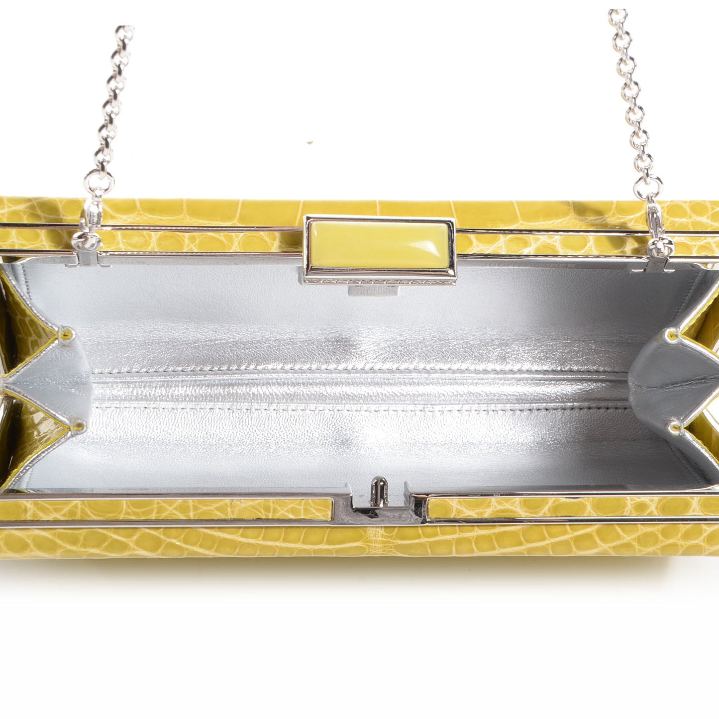 Crocodile Austrian Crystal Box Clutch Chartreuse
