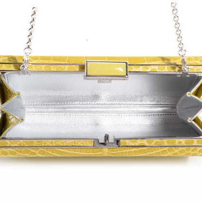 Judith Leiber Crocodile Austrian Crystal Box Clutch Chartreuse 6 of 8