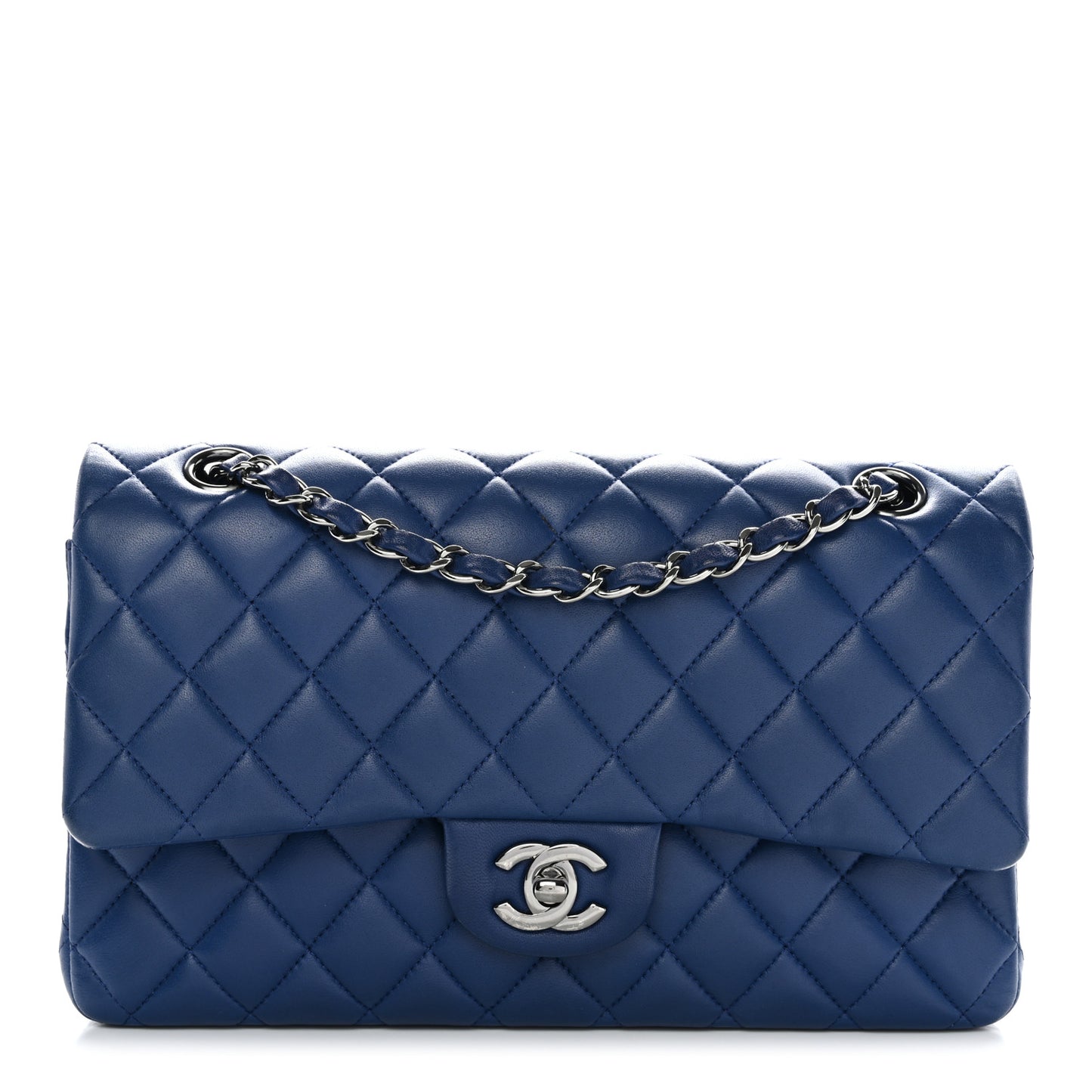 Lambskin Quilted Medium Double Flap Blue
