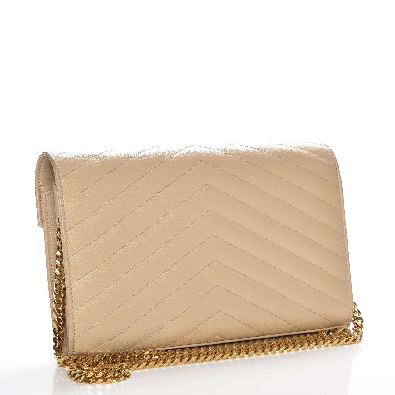 Saint Laurent Grain De Poudre Matelasse Chevron Monogram Chain Wallet Nude Powder 3 of 8