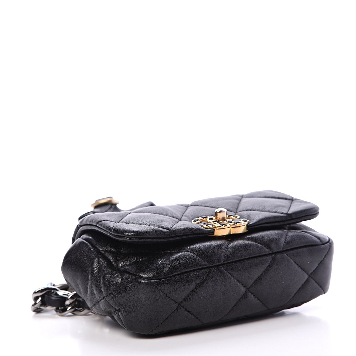 Lambskin Quilted Chanel 19 Waist Bag Black