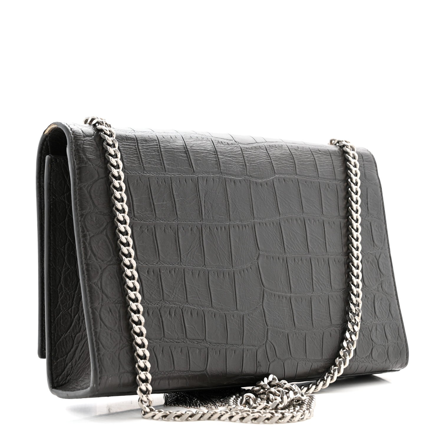 Saint Laurent Calfskin Crocodile Embossed Medium Classic Monogram Kate Tassel Satchel Storm 2 of 13