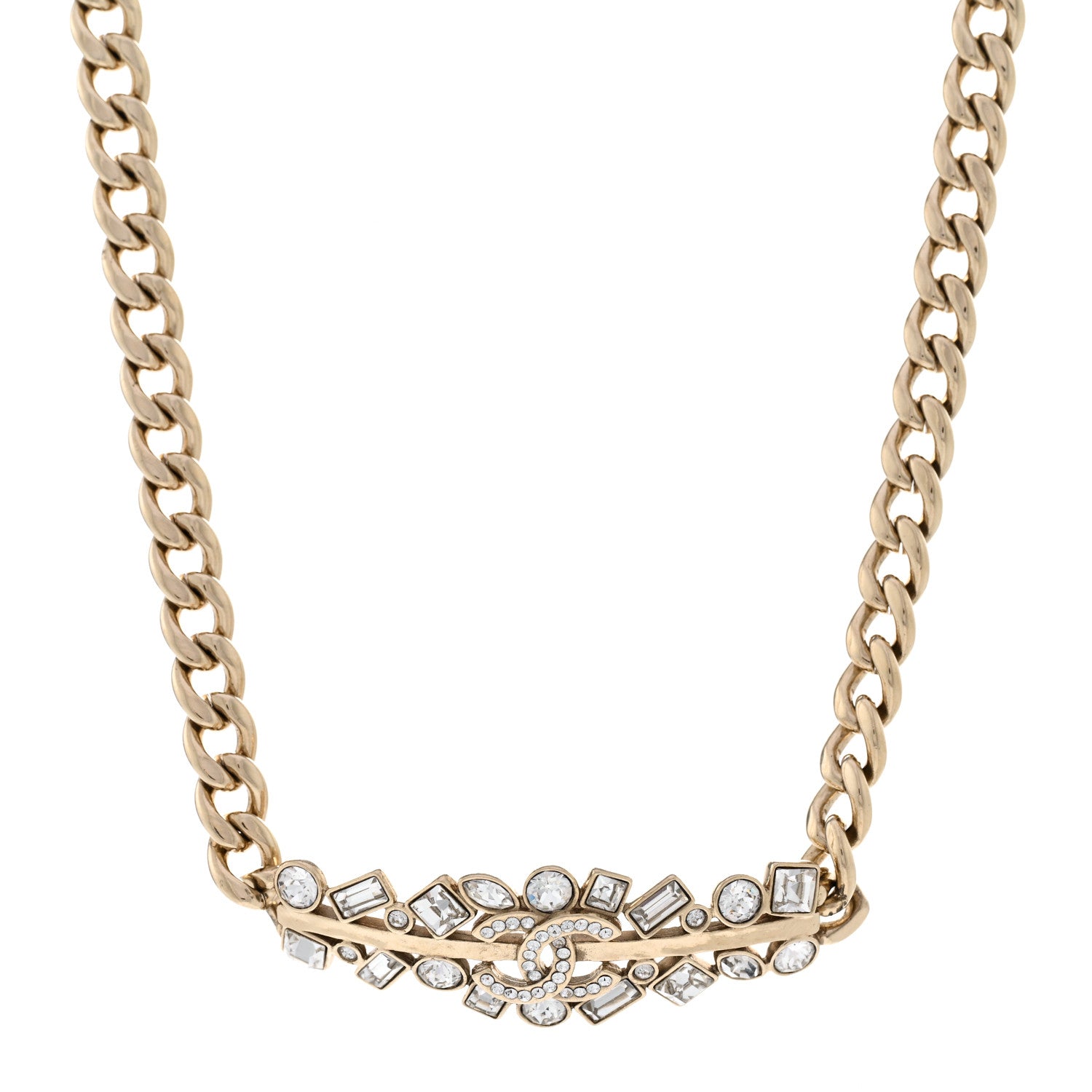 Chanel Crystal CC Link Choker Necklace Gold 1 of 5