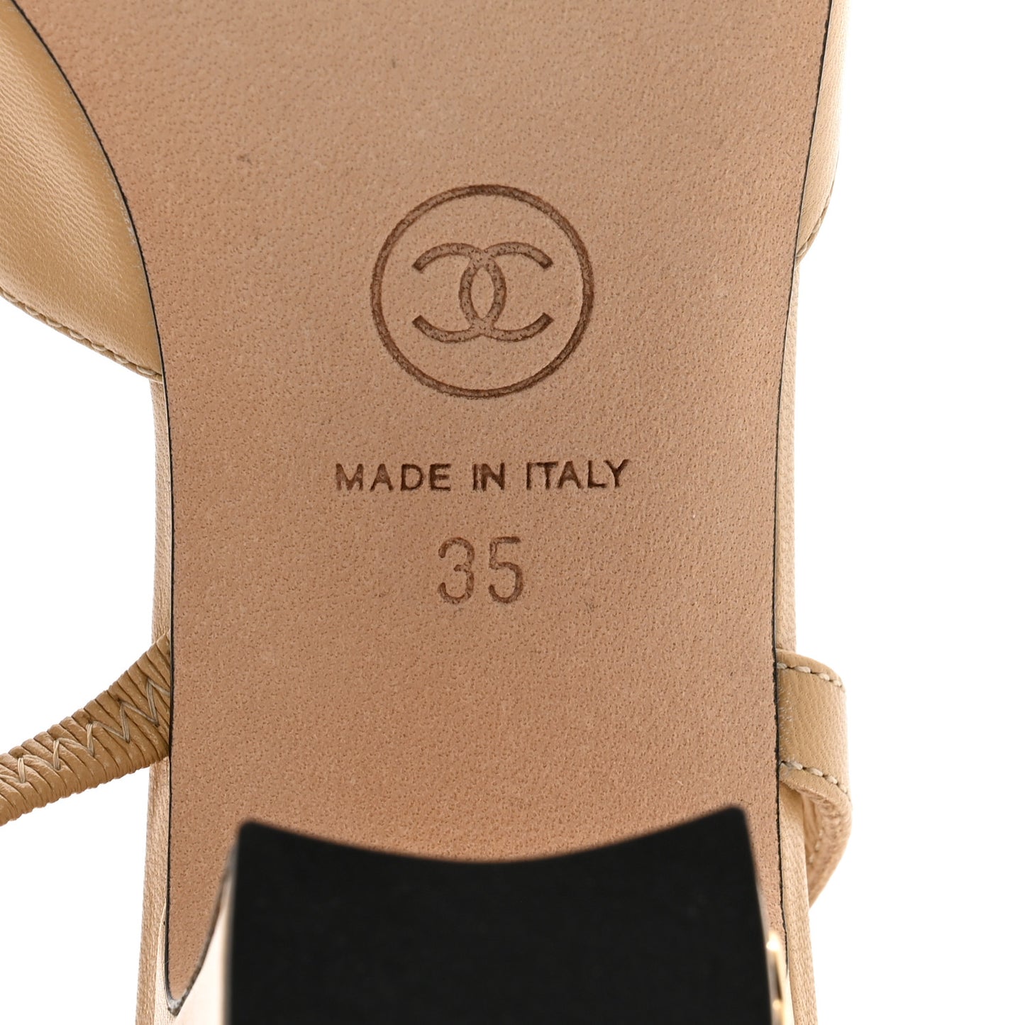 Goatskin Grosgrain Cap Toe CC Slingback Pumps 35 Beige Black