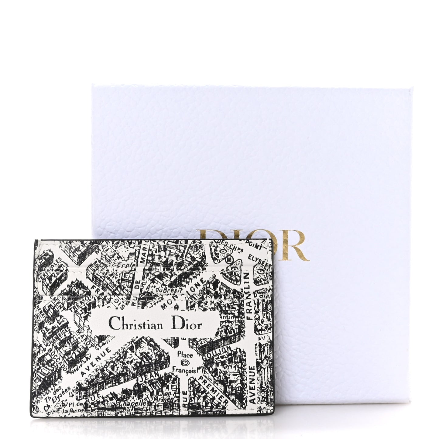 Calfskin Plan De Paris Print Card Holder White Black