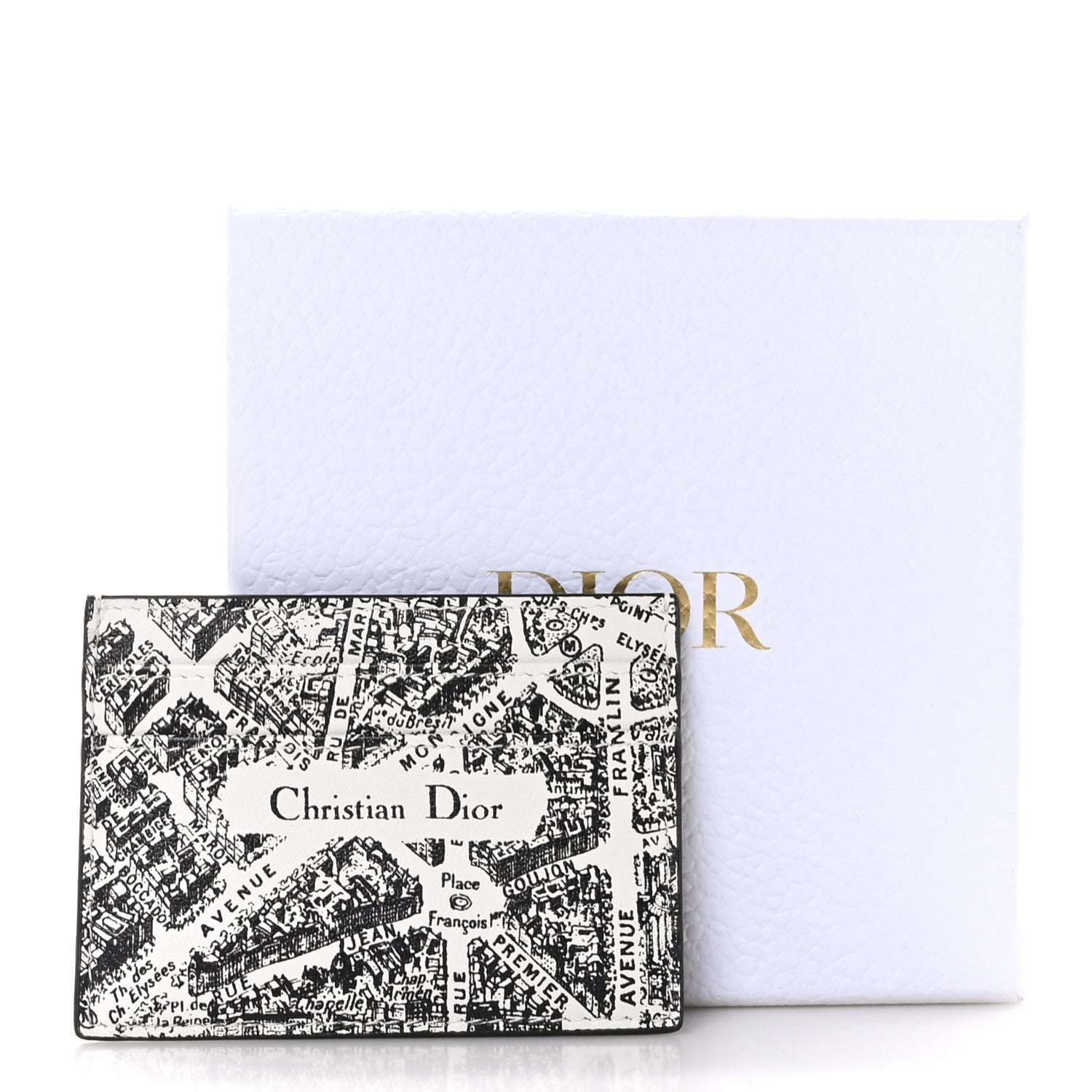 Christian Dior Calfskin Plan De Paris Print Card Holder White Black 9 of 9