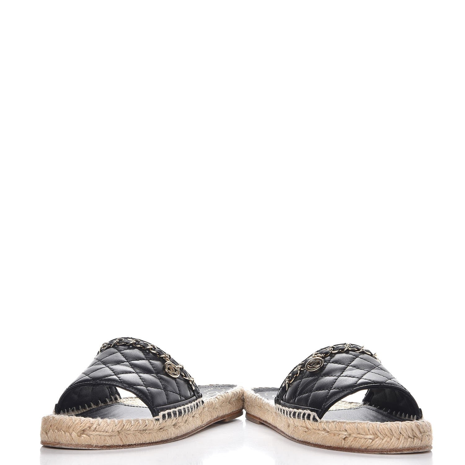 Chanel Lambskin Quilted CC Espadrille Slip On Sandals 35 Black 6 of 11