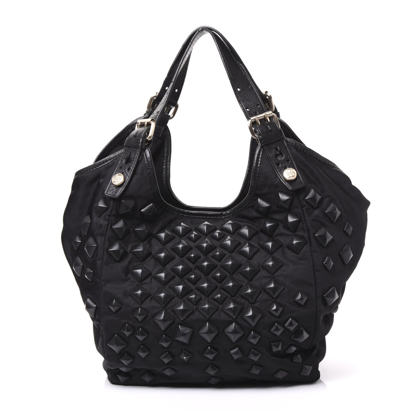 Nylon Studded Shoulder Bag Black