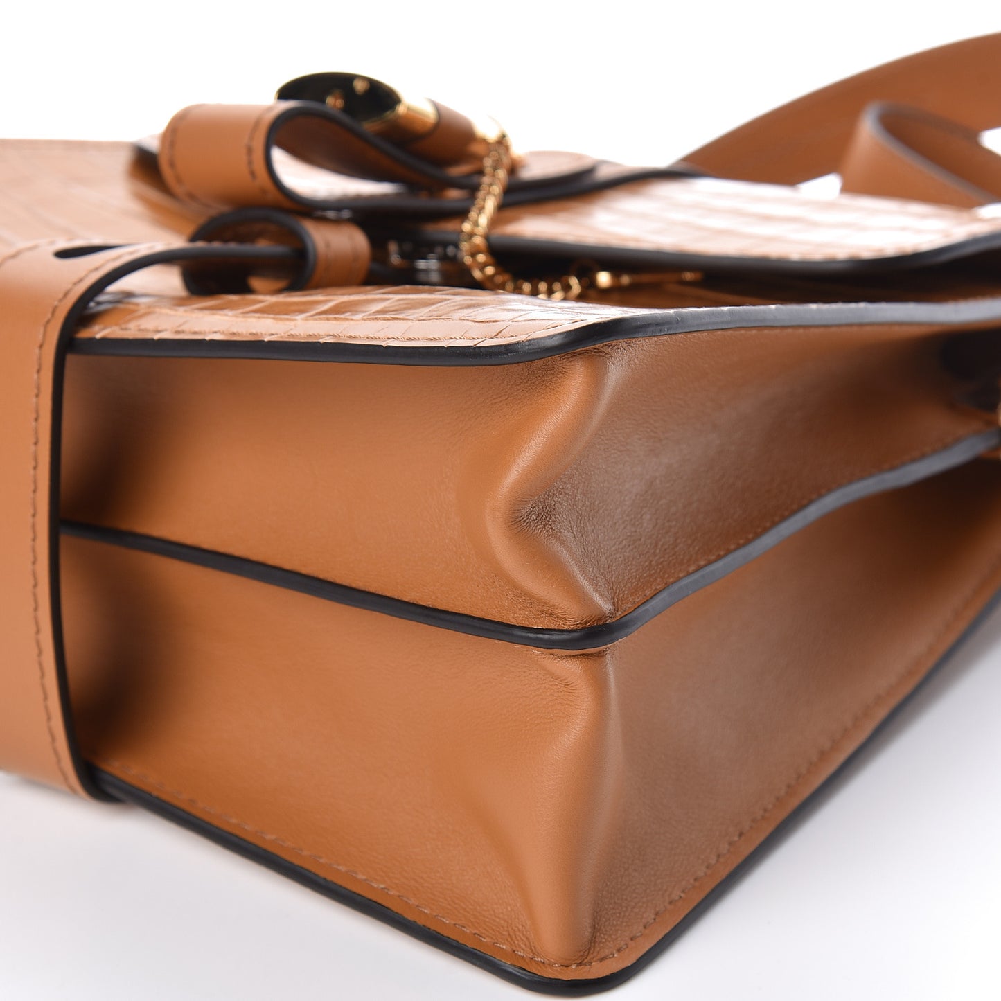 Calfskin Crocodile Embossed Medium Aby Day Shoulder Bag in Autumnal Brown