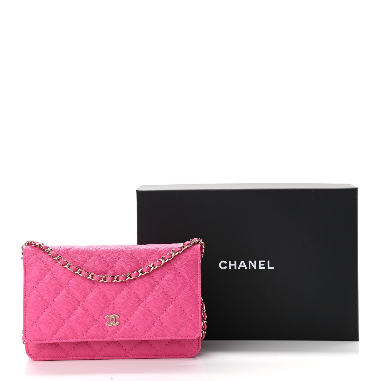 Caviar Quilted Wallet on Chain WOC Dark Pink