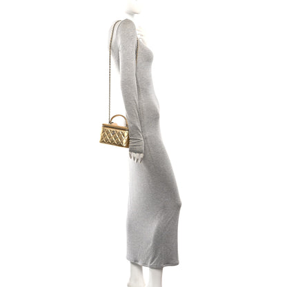 Chanel Metallic Caviar Quilted Small Top Handle Vanity Case With Chain Gold 2 of 11