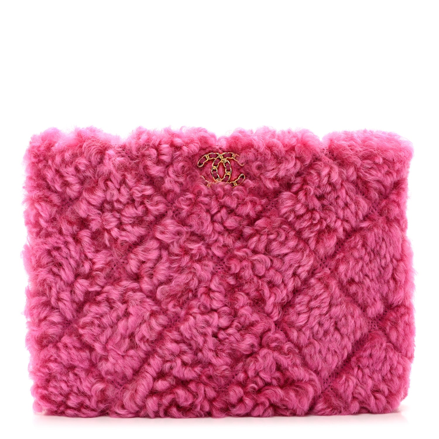Chanel Shearling Sheepskin Large Chanel 19 Cosmetic Case Pink 1 of 6