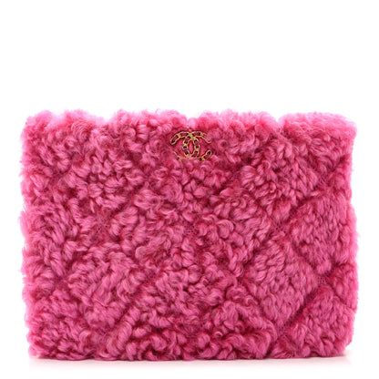 Chanel Shearling Sheepskin Large Chanel 19 Cosmetic Case Pink 1 of 6