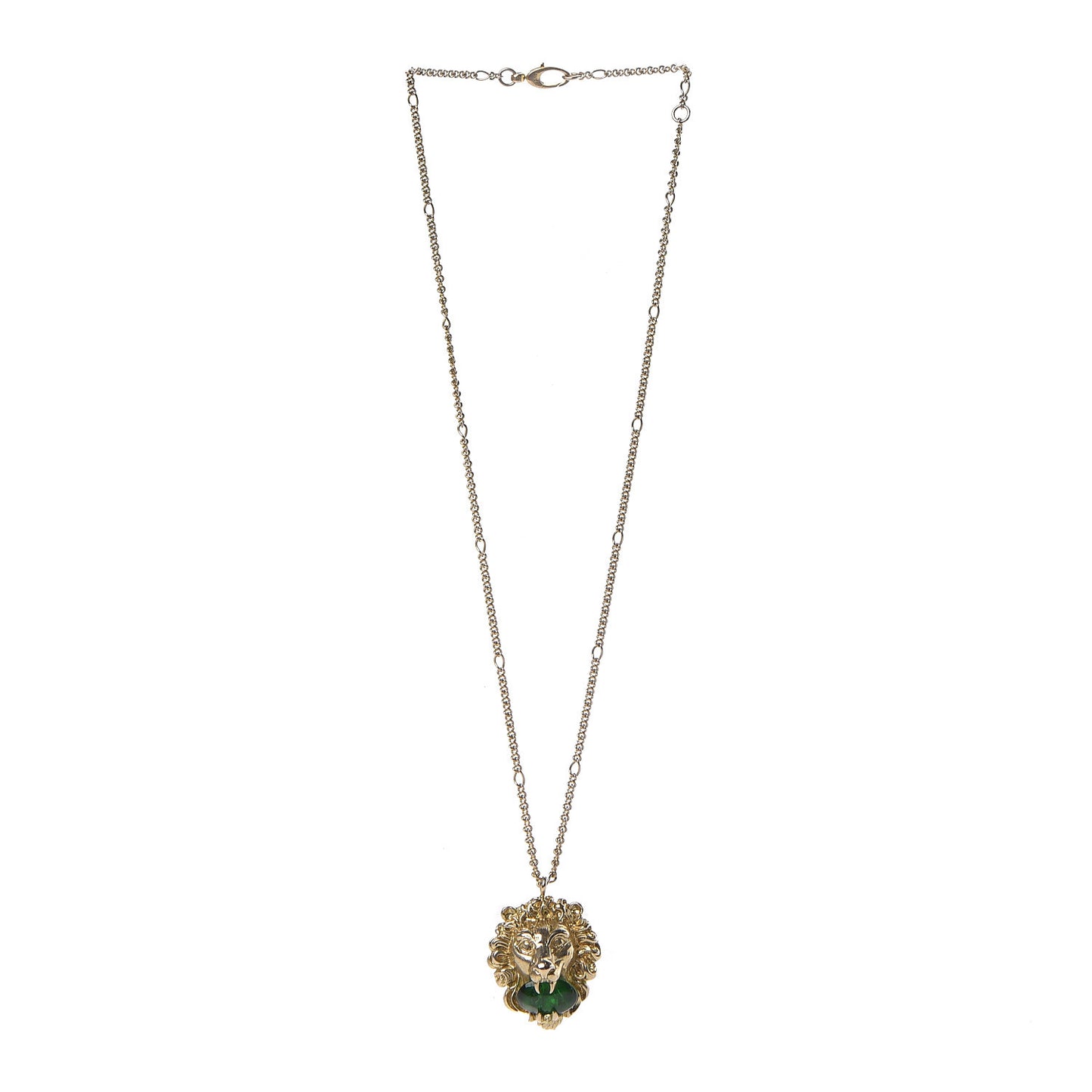 Metal Brass Swarovski Lion Head Necklace Gold Green