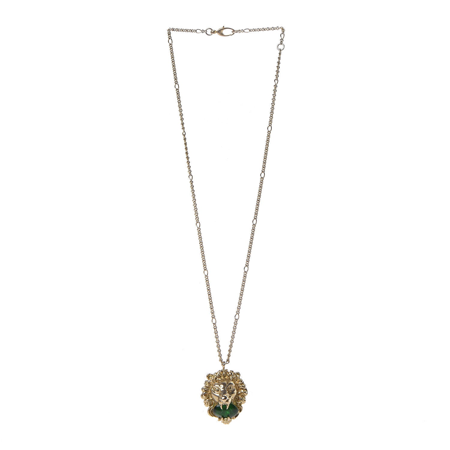Gucci Metal Brass Swarovski Lion Head Necklace Gold Green 6 of 6