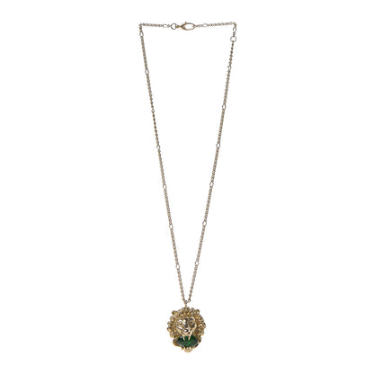 Gucci Metal Brass Swarovski Lion Head Necklace Gold Green 6 of 6