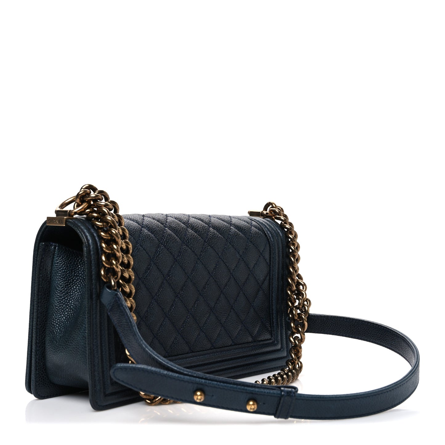Caviar Quilted Medium Boy Flap Navy