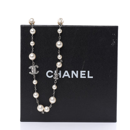 Chanel Crystal Pearl CC Long Necklace Silver 7 of 7