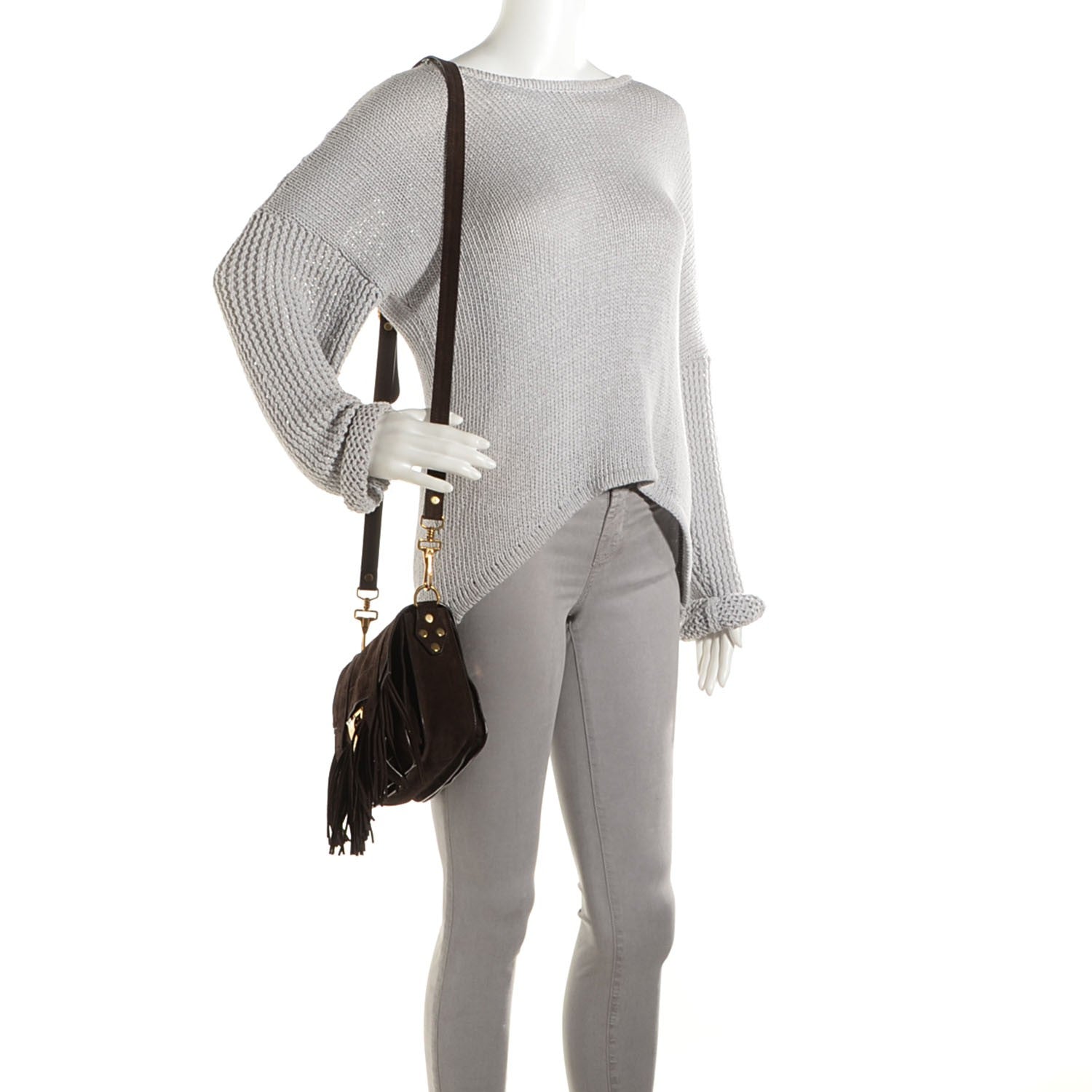 Proenza Schouler Suede Fringed PS1 Crossbody Pouch Messenger Bark 2 of 14