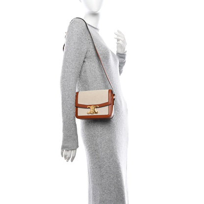 Celine Textile Natural Calfskin Teen Triomphe White Tan 2 of 9